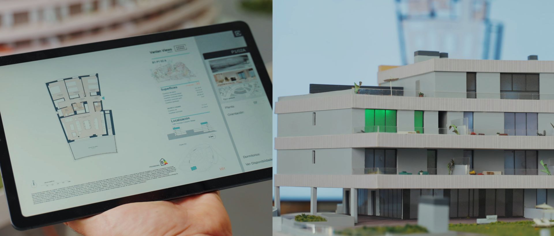y maqueta interactiva de Vanian Views conectada a software comercial con planos y vistas reales